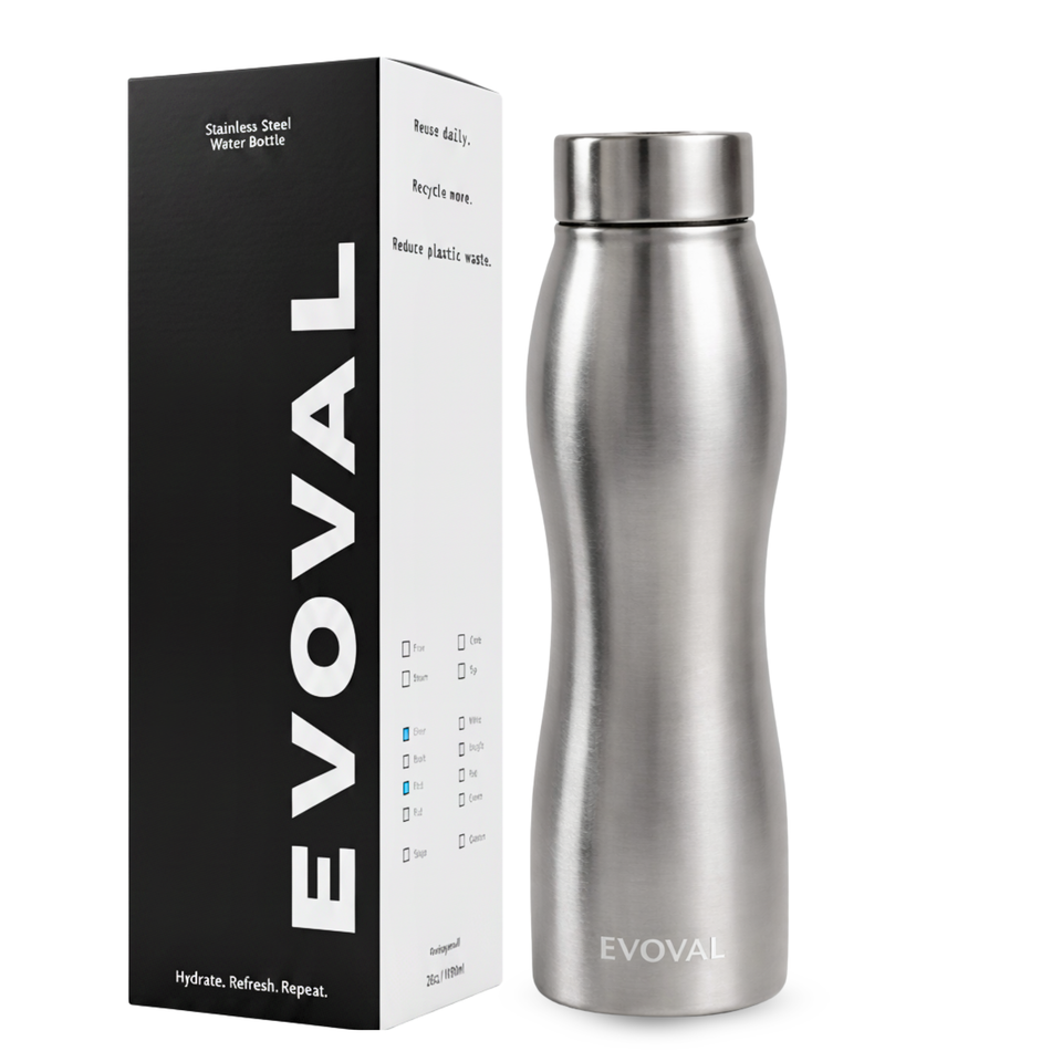 EVOVAL Flow 1000 ml (Silver) | Stainless Steel Water Bottle | Single Wall, Lightweight & Leakproof