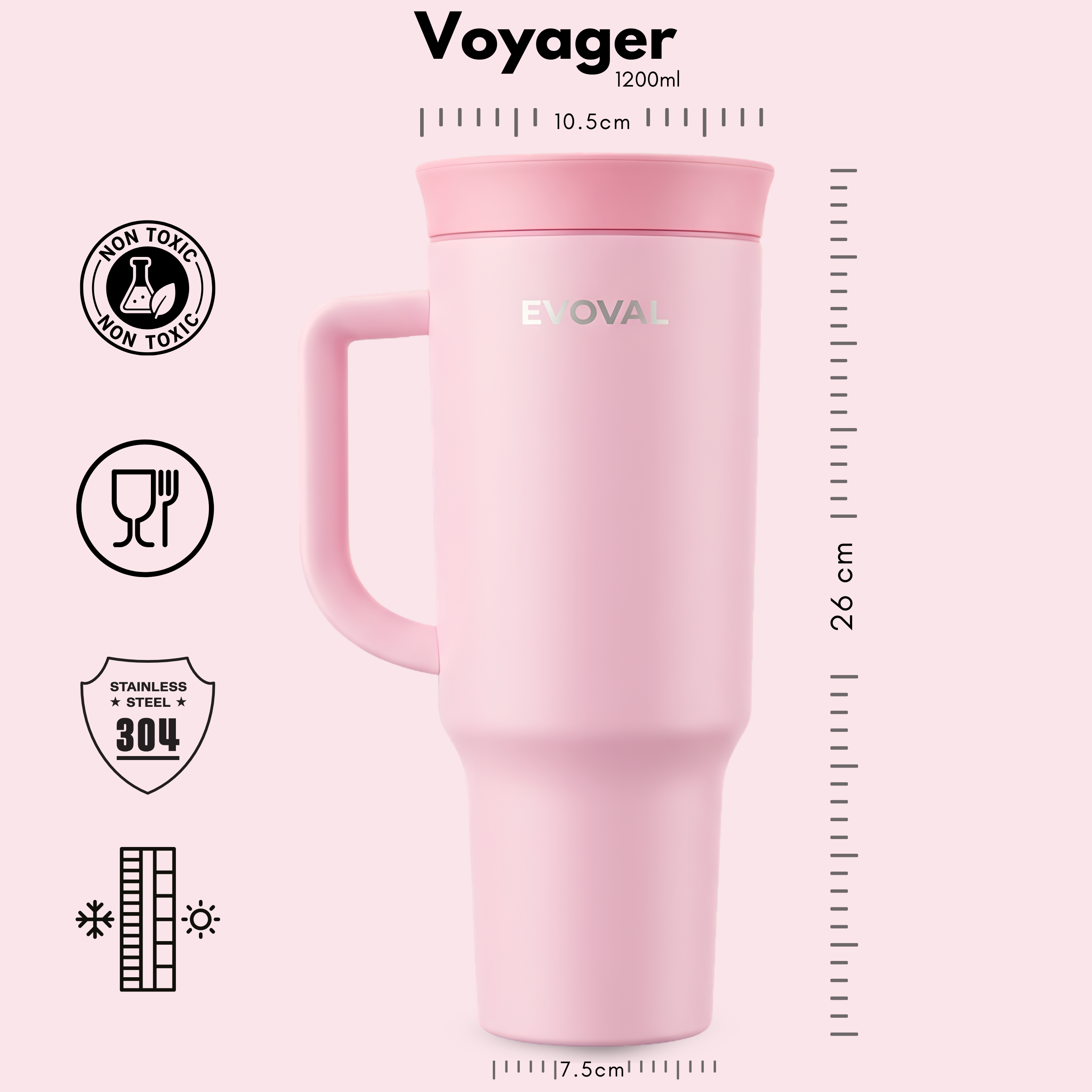 Voyager 1200ml Insulated Tumbler with Handle & Straw | 304 Stainless Steel Double Wall Vacuum Flask | Hot & Cold Cup with 2-in-1 Sip & Straw Lid
