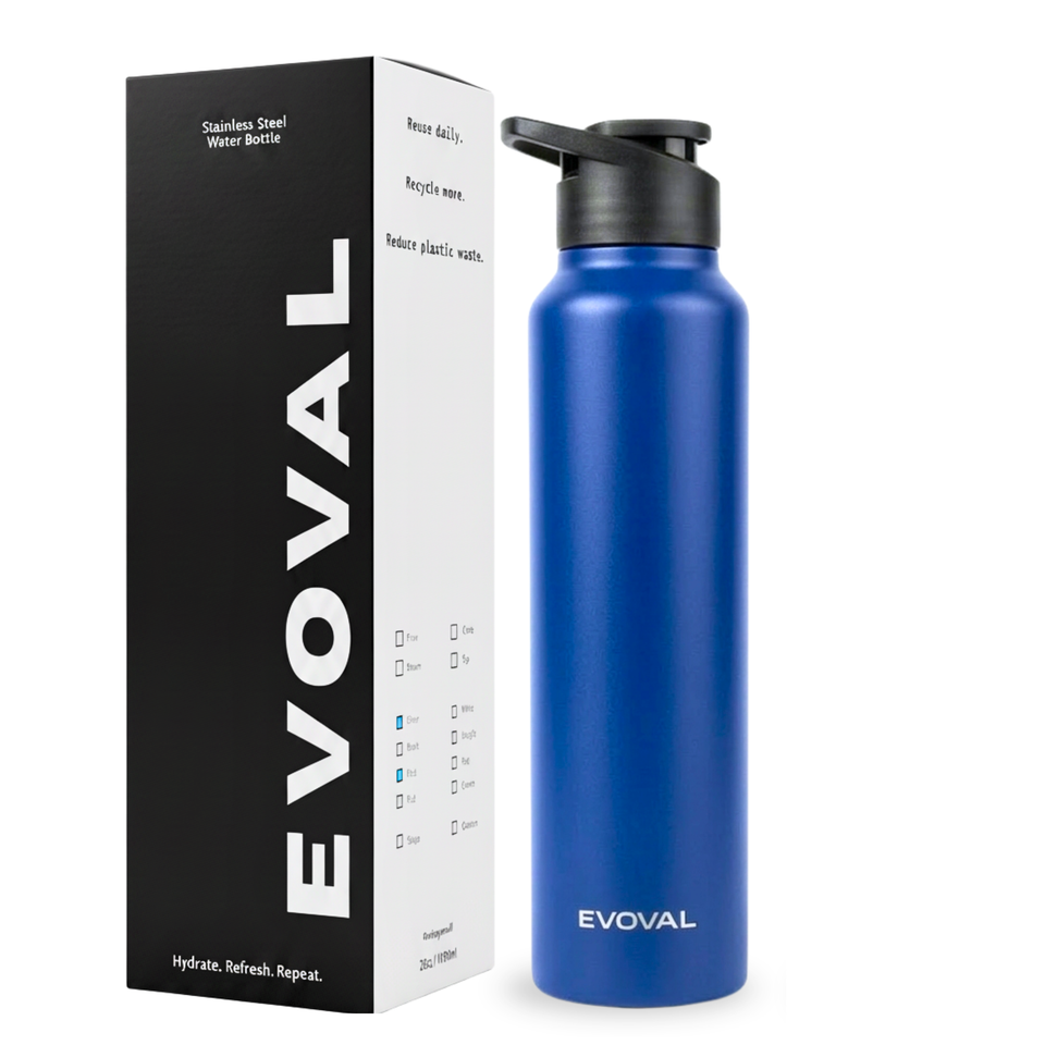 EVOVAL Core Go 1000ml (Blue) | Single Wall Stainless Steel Water Bottle | Lightweight, Fridge-Friendly, Leak-Proof, Rust-Free
