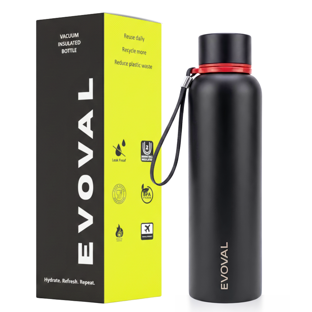 FORGE 750ml | Stainless Steel Water Bottle, Double Wall Vacuum Insulated Bottle, 304 Stainless Steel, Leak Proof, Anti-Skid Base with Carry Strap