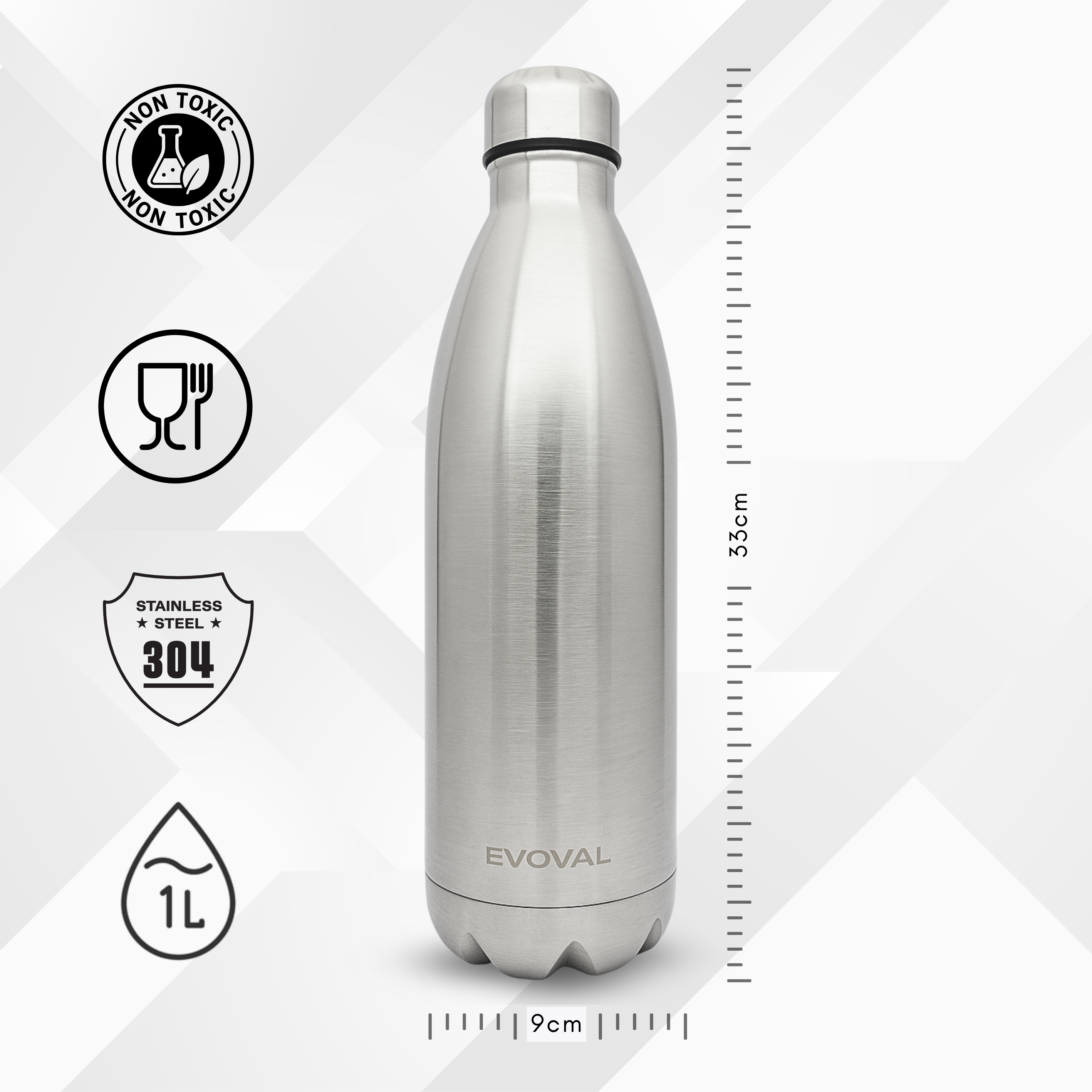 EVOVAL Sphere 1000ml Insulated Stainless Steel Water Bottle | Double Wall Hot & Cold Bottle | BPA-Free, Leak-Proof, Sweat-Free | Travel, Gym, Office Use