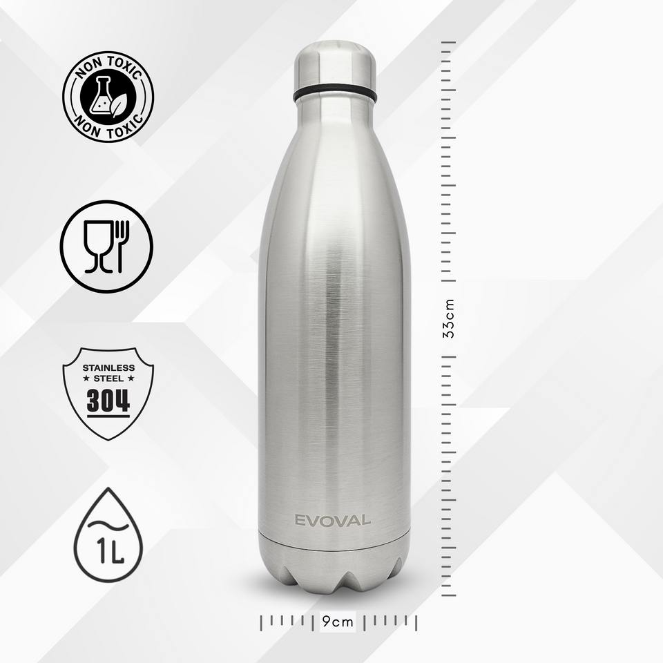 EVOVAL Sphere 1000ml Insulated Stainless Steel Water Bottle | Double Wall Hot & Cold Bottle | BPA-Free, Leak-Proof, Sweat-Free | Travel, Gym, Office Use