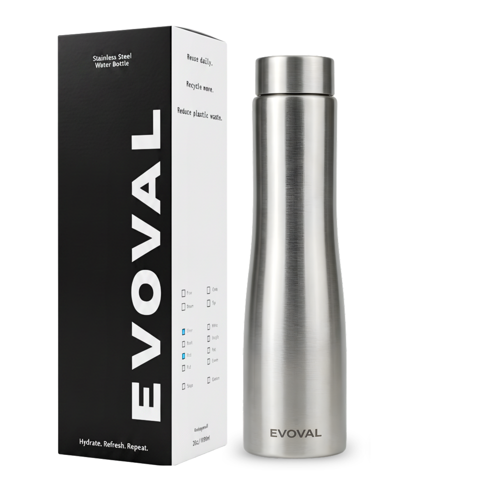 Evoval Bloom 1000 ml (Silver) | Stainless Steel Single Wall Water Bottle | Leak-Proof, BPA-Free