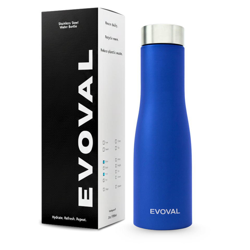 Evoval Bloom 1000 ml Stainless Steel Water Bottle (Blue) | Single Wall | Matte Finish | Leak-Proof | BPA-Free