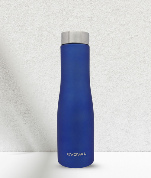 EVOVAL BLOOM 1000 ml Stainless Steel Water Bottle (Blue) | Single Wall | Matte Finish | Leak-Proof | BPA-Free