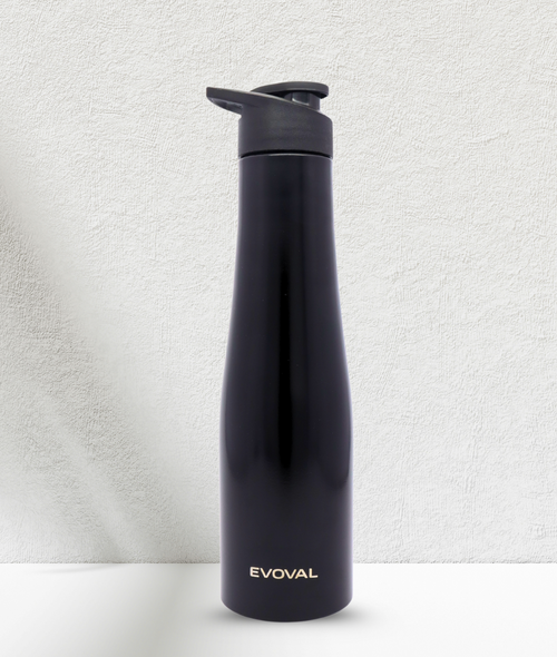 EVOVAL Bloom Go Stainless Steel Water Bottle (Black) 1000ml | Single Wall, Leak-Proof, Lightweight, Fridge Bottles for Home, Office, Gym & Travel