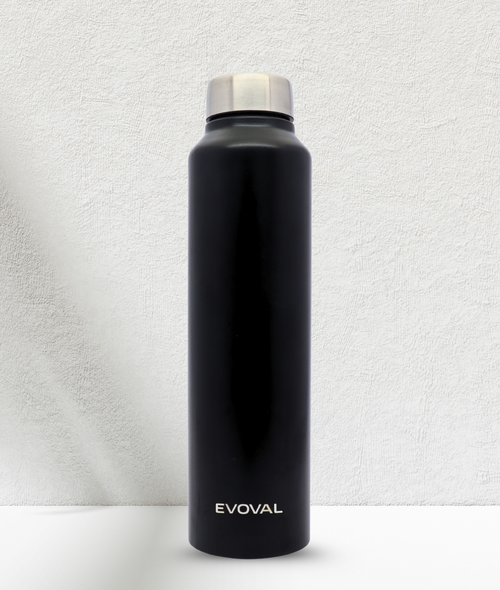EVOVAL CORE 1000 ml Stainless Steel Water Bottle | Leak-Proof, Reusable, Single Wall Metal Bottle for Office, Gym, Travel & School | Matte Black
