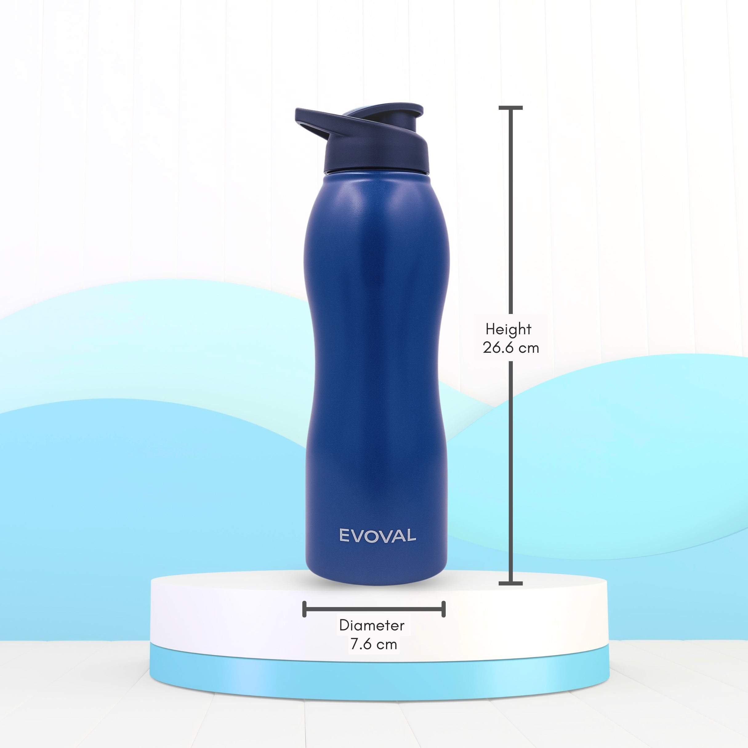 EVOVAL FLOW Stainless Steel Water Bottle 1000 ml | Single Wall, Lightweight & Leakproof (Blue)