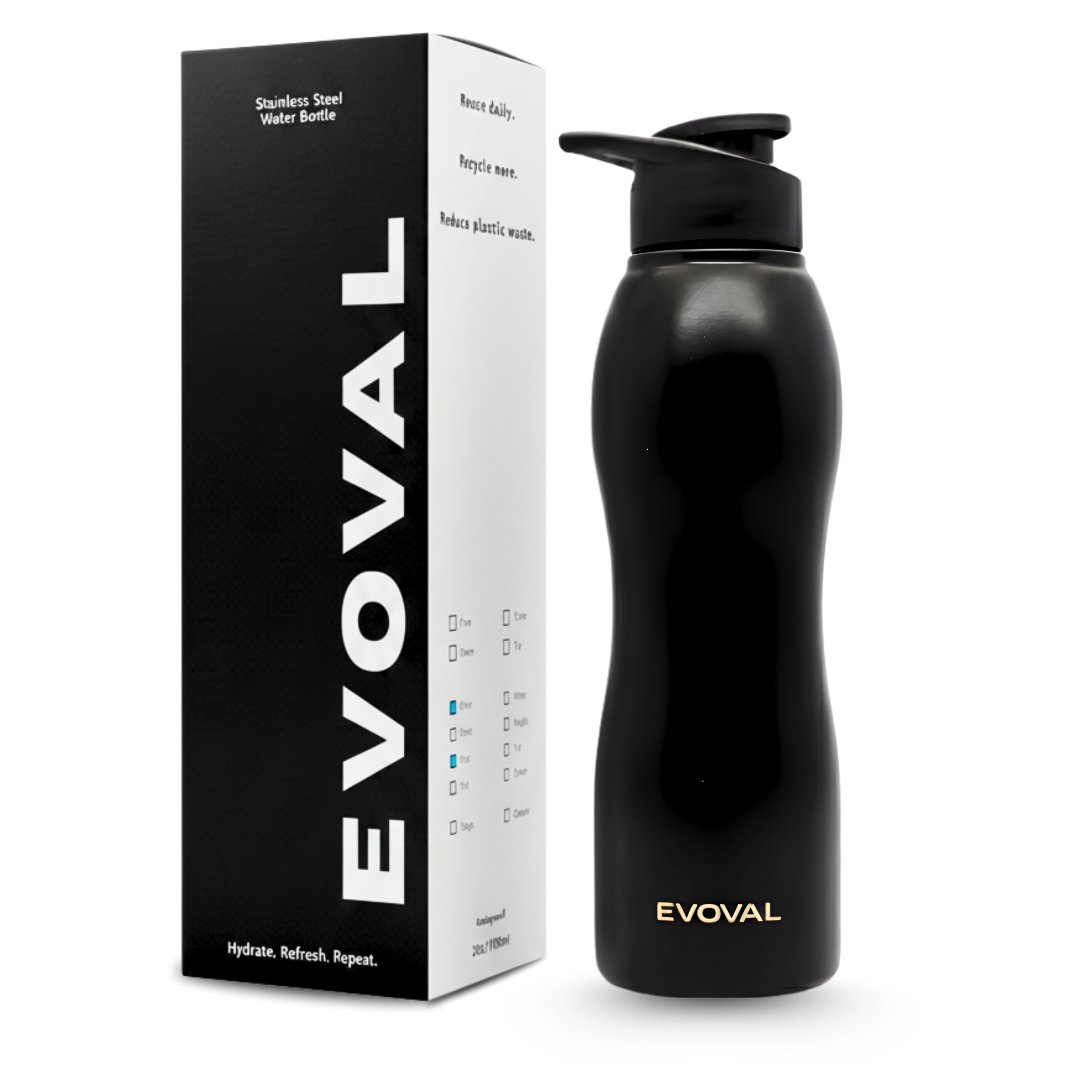EVOVAL Flow Stainless Steel Water Bottle 1000 ml | Single Wall, Lightweight & Leakproof
