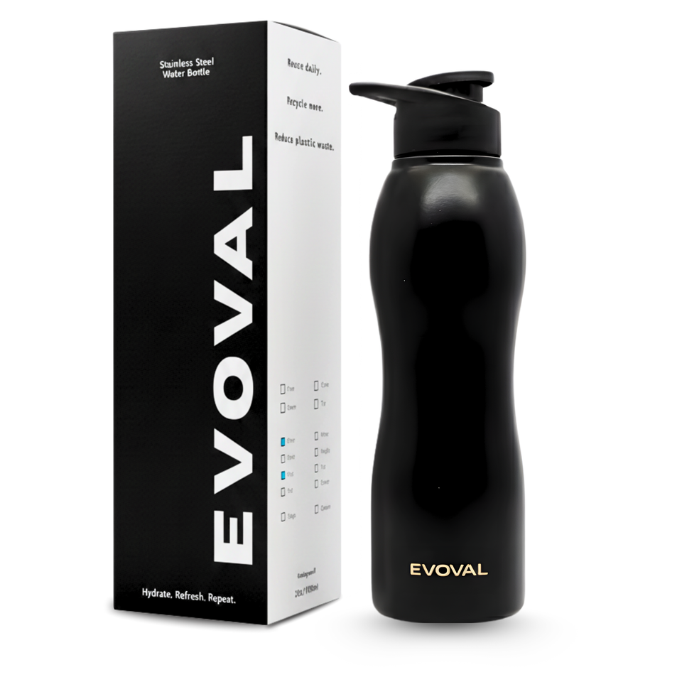 EVOVAL Flow Stainless Steel Water Bottle 1000 ml | Single Wall, Lightweight & Leakproof