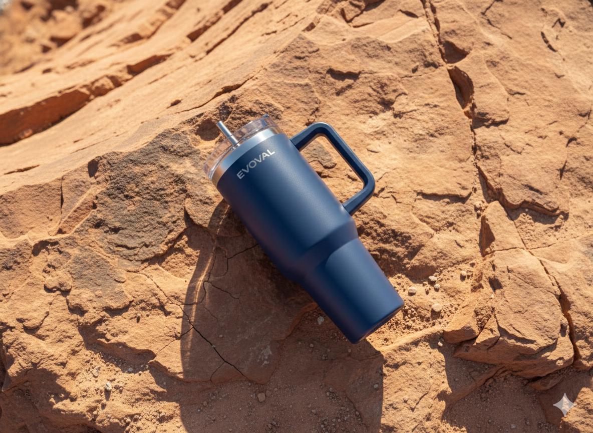 EVOVAL Cruise 1200ml Stainless Steel Insulated Travel Tumbler with Handle & Metal Straw | Double Wall Vacuum Flask | Hot & Cold | Leakproof, Matte Black Mug for Office, Gym, Car