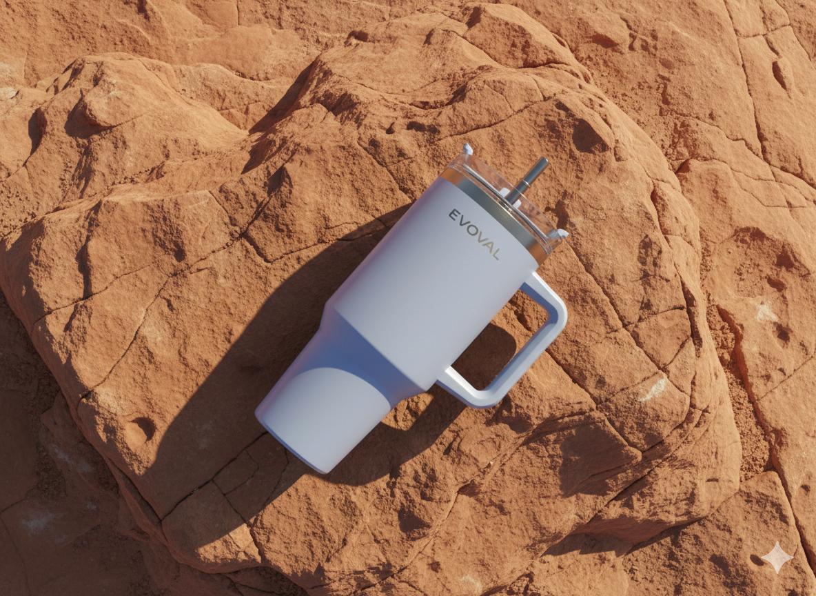 EVOVAL Cruise 1200ml Stainless Steel Insulated Travel Tumbler with Handle & Metal Straw | Double Wall Vacuum Flask | Hot & Cold | Leakproof, Matte Black Mug for Office, Gym, Car