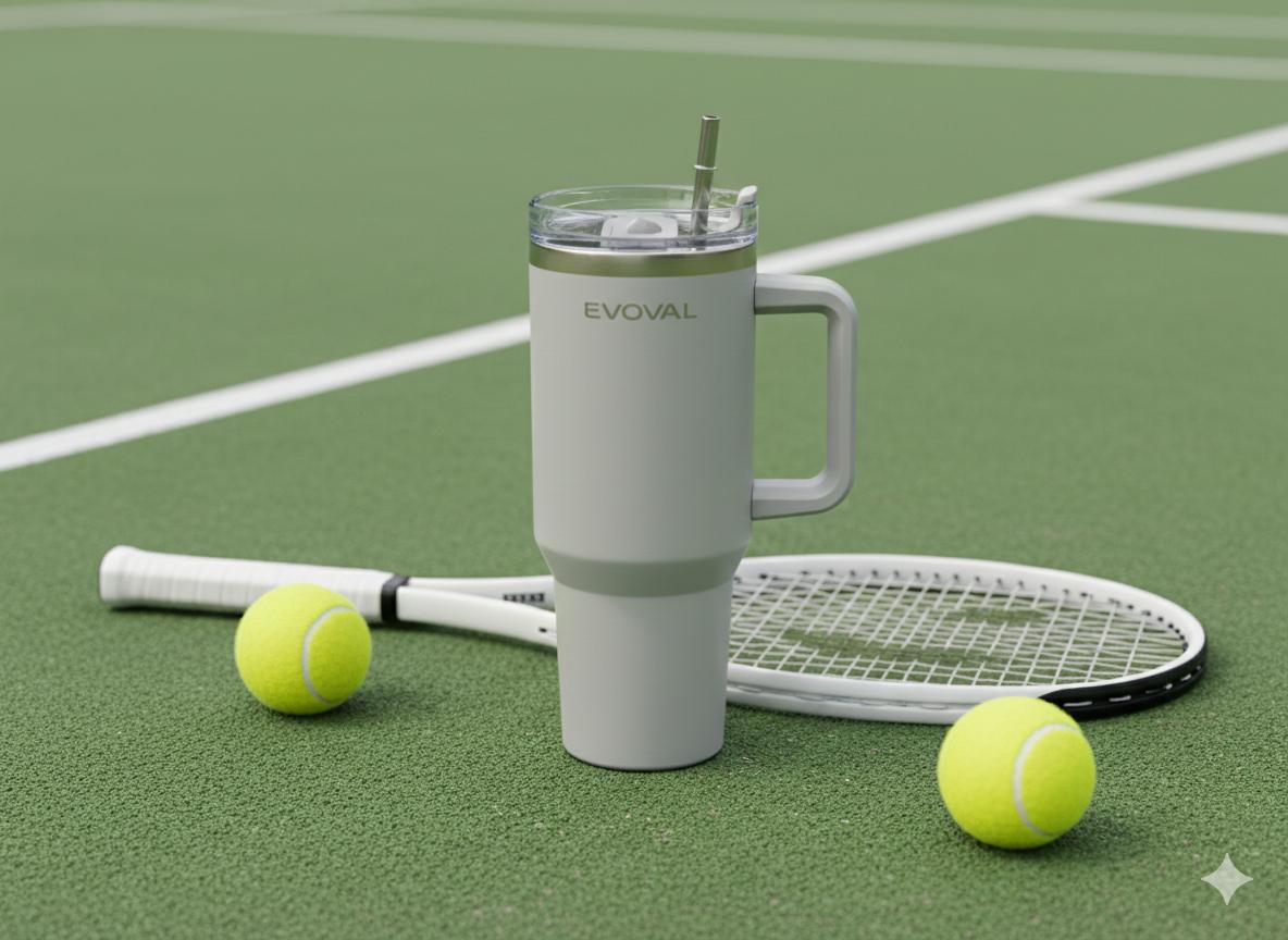 EVOVAL Cruise 1200ml Stainless Steel Insulated Travel Tumbler with Handle & Metal Straw | Double Wall Vacuum Flask | Hot & Cold | Leakproof, Matte Black Mug for Office, Gym, Car