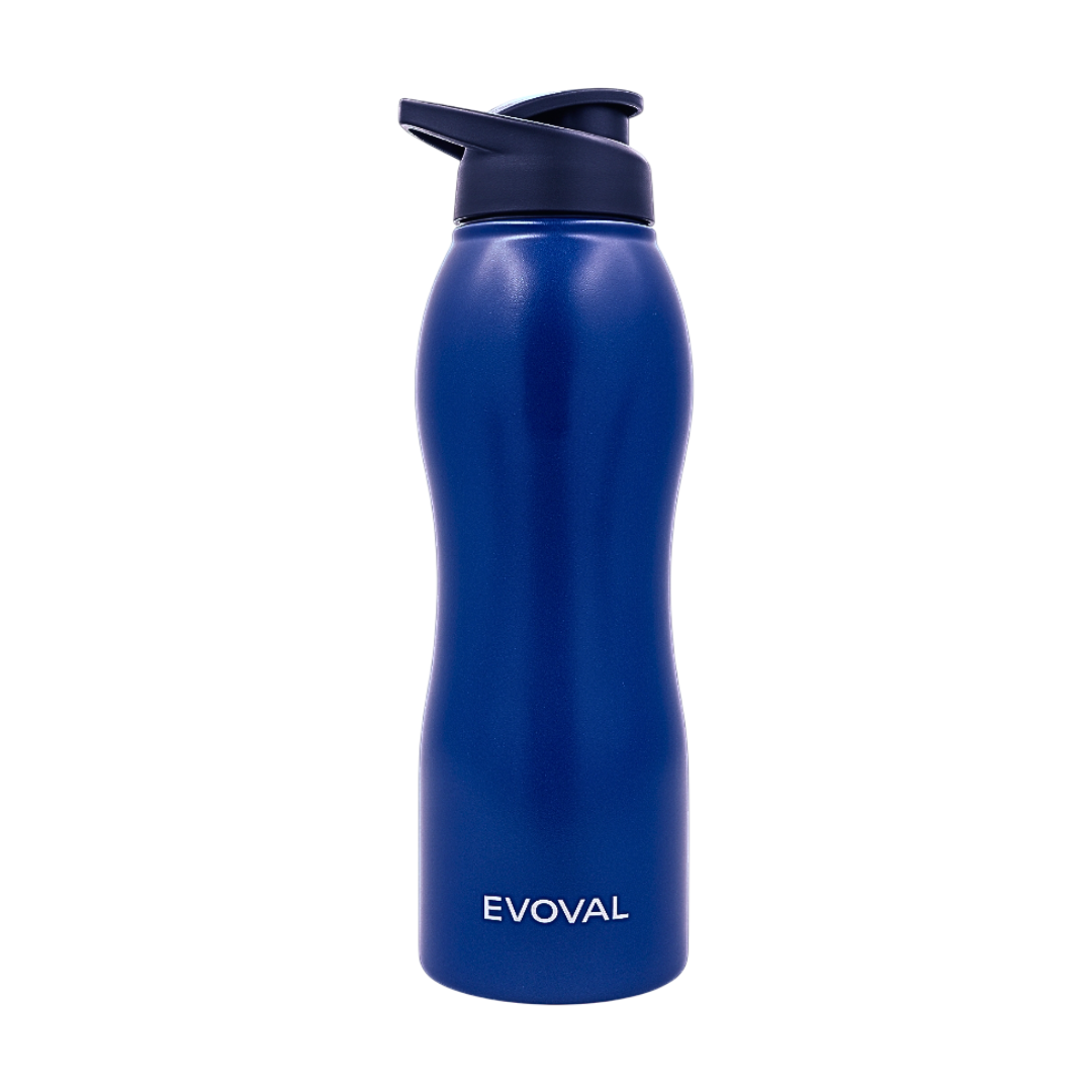 EVOVAL FLOW Stainless Steel Water Bottle 1000 ml | Single Wall, Lightweight & Leakproof (Blue)