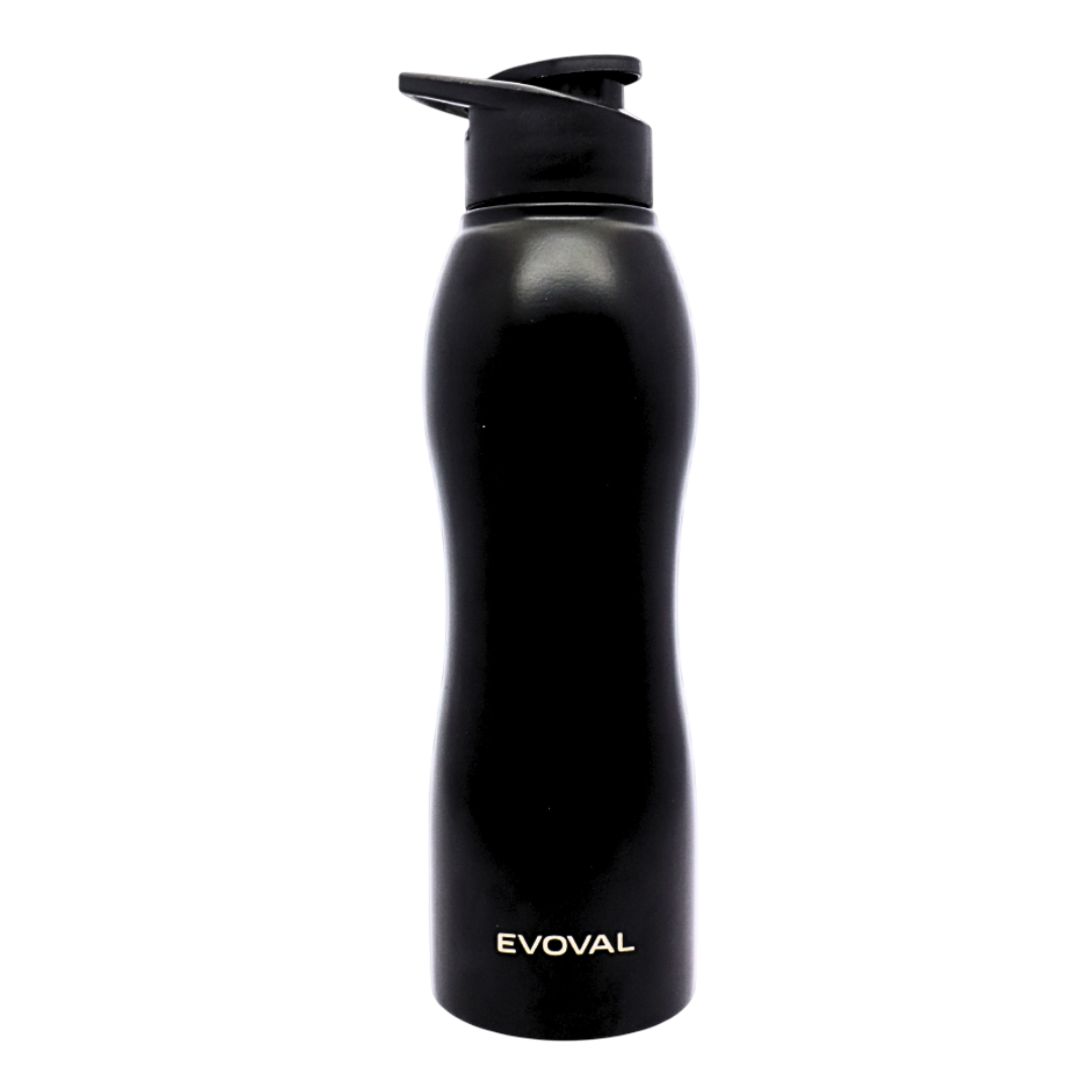 EVOVAL FLOW Stainless Steel Water Bottle 1000 ml | Single Wall, Lightweight & Leakproof (BLACK)