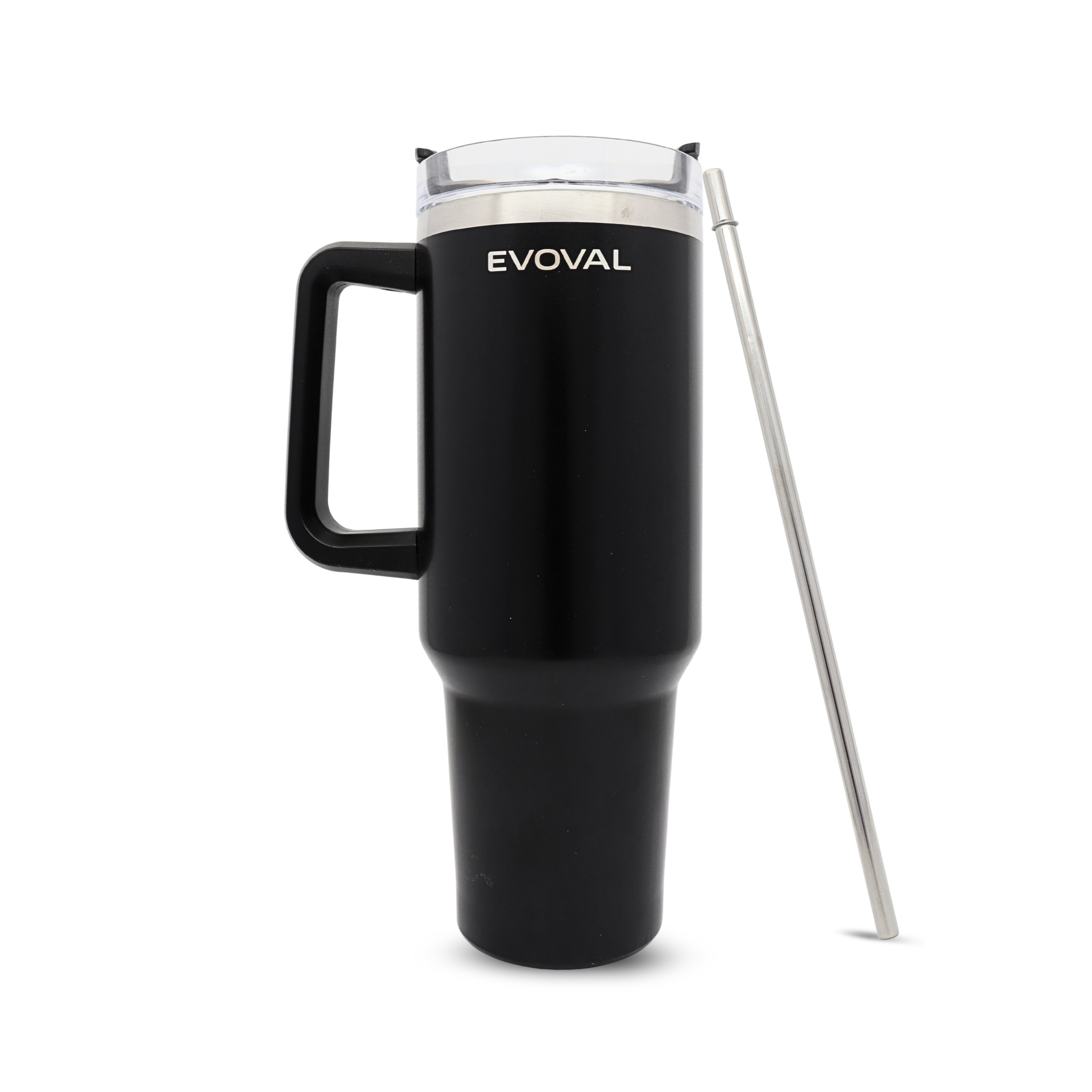 Evoval Cruise 1200ml Stainless Steel Insulated Travel Tumbler with Handle & Metal Straw | Double Wall Vacuum Flask | Hot & Cold | Leakproof, Matte Black Mug for Office, Gym, Car